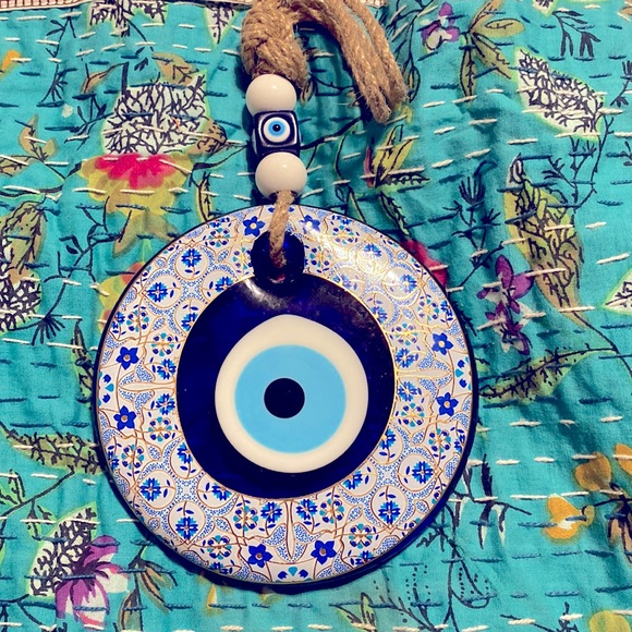 Large Painted Glass Turkish Evil Eye- Wall Decor- Protection-Eye - Picture 1 of 4